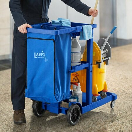 LAVEX Blue 3-Shelf Janitor Cart with Blue Vinyl Zippered Bag 274JC3BLZPBL